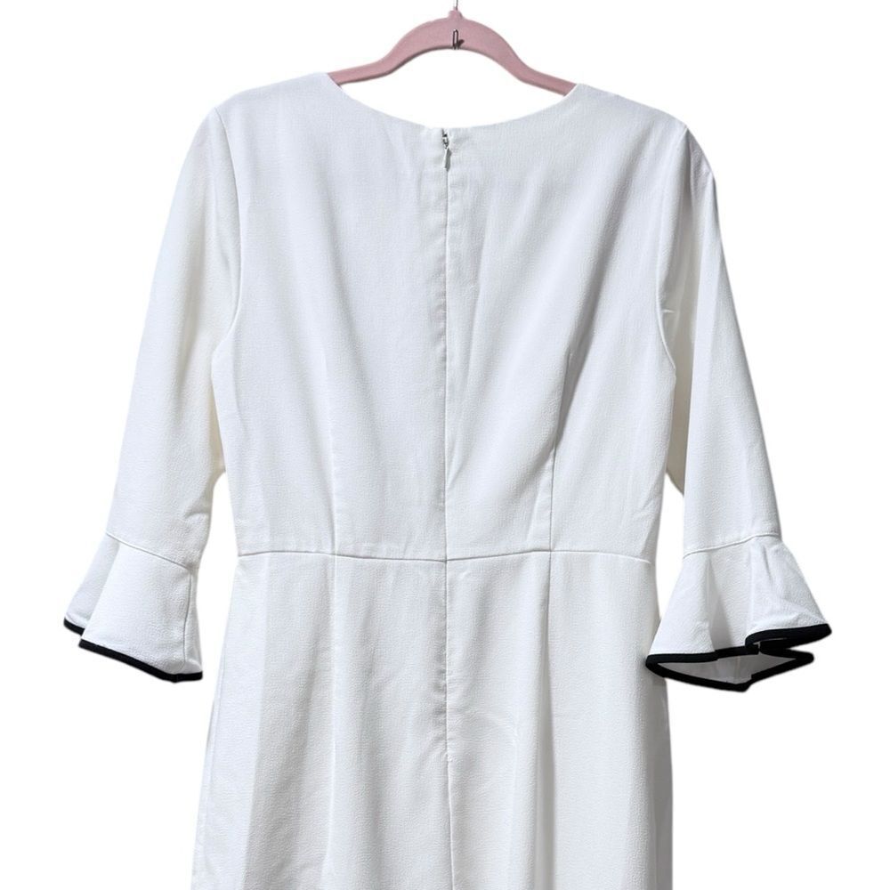 NANETTE LEPORE White BELLA DONNA Dress 4 Bell Sleeves Flounce Contrast Edge NWT - Picture 6 of 14